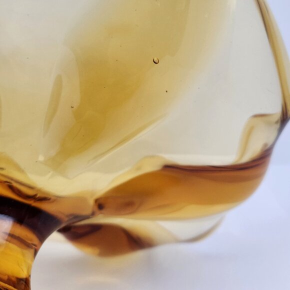 Viking EPIC, Six Petal, Pressed Glass, Amber, Pedestal Fruit Bowl, 9" Diameter - Picture 10 of 11